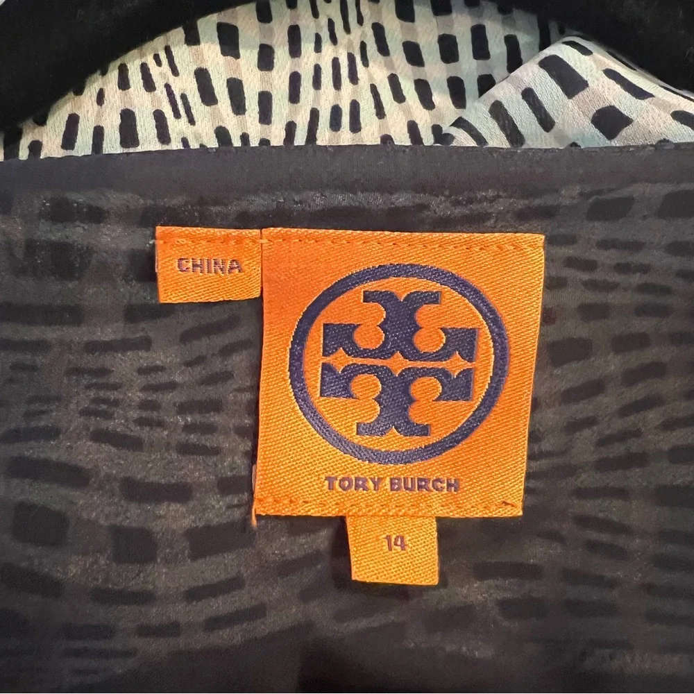 Tory Burch navy blue and White Patterned silk dress Dress 14 sleeveless